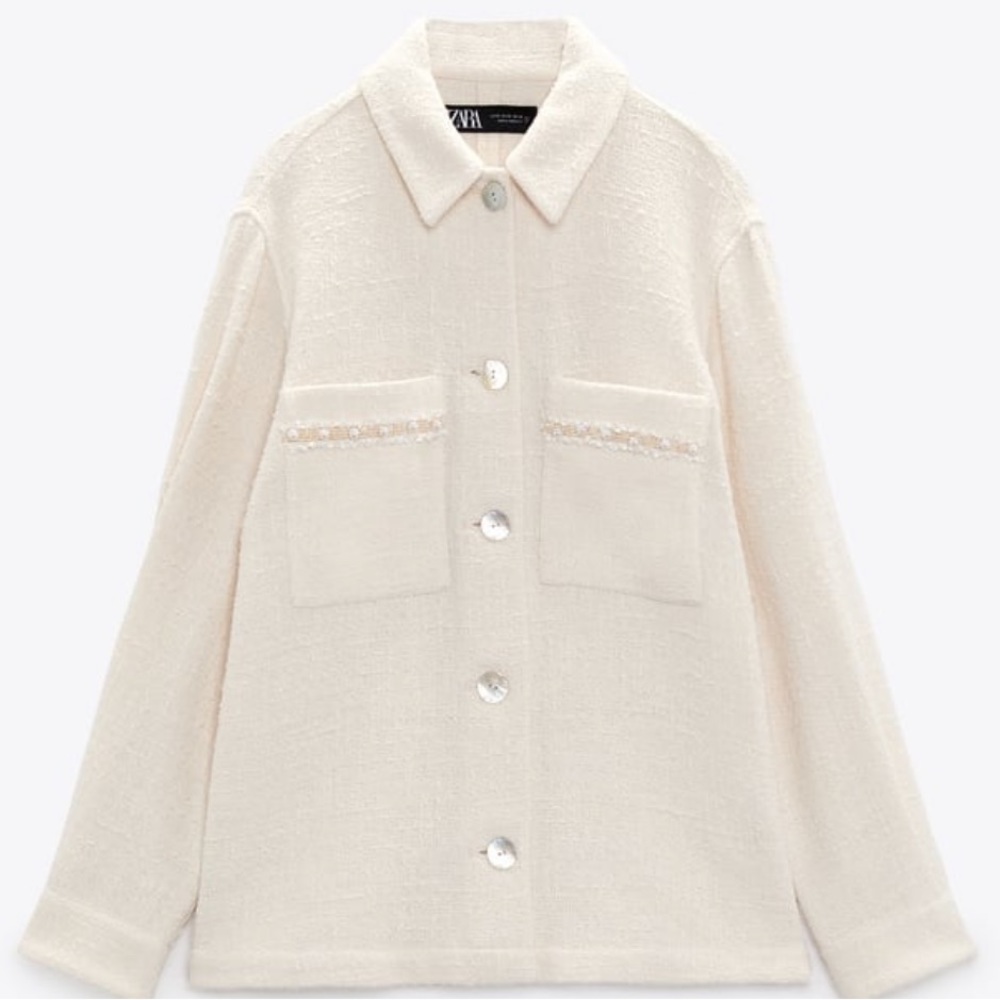 NWT Zara PEARLS TEXTURED JACKET Sz S